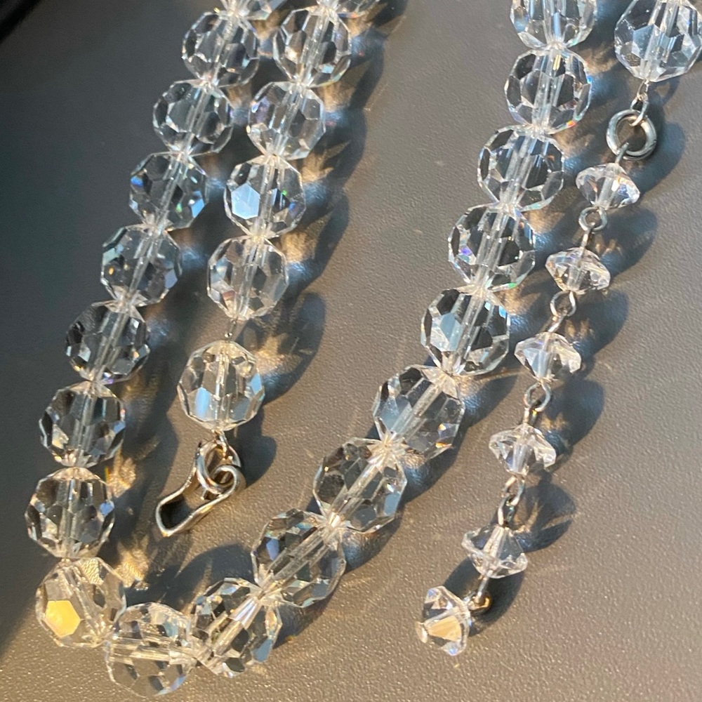 Vintage Chain Strung Faceted Crystal Glass Beaded Necklace